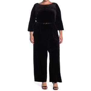 Calvin Klein Women's Alora Velvet Bell Sleeve Jumpsuit in Black Size 18W - NWT